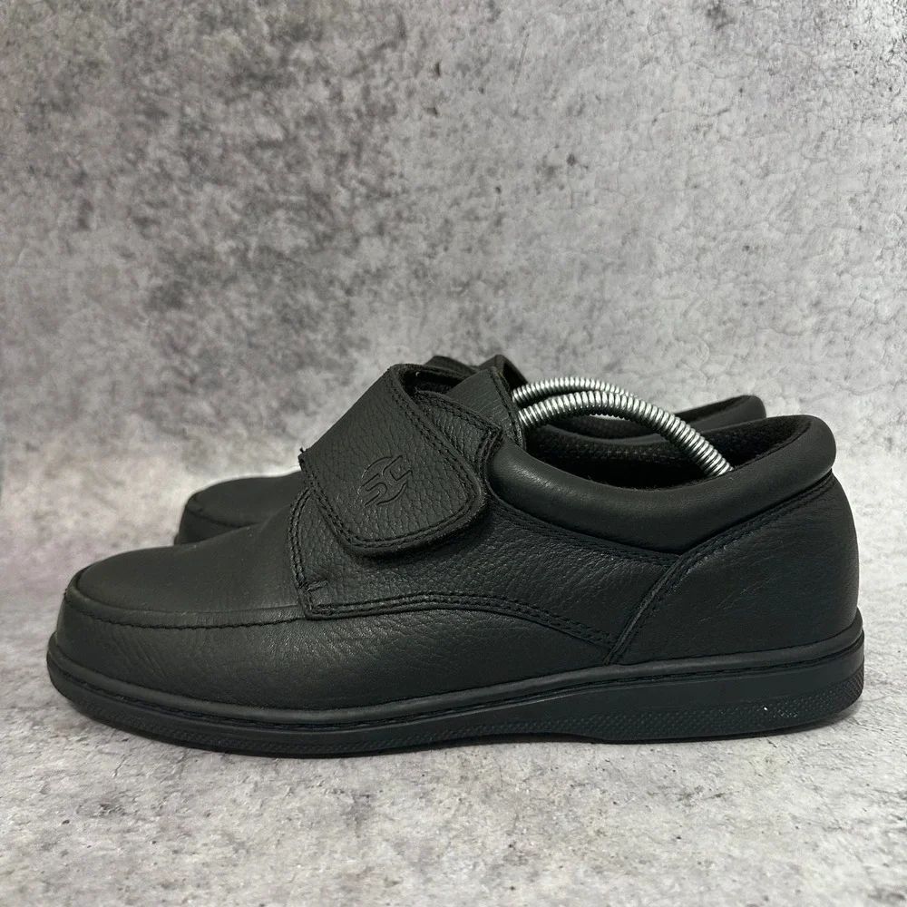Streetcars Shoes Men 11 2W Black Leather Comfort Hook Loop Moc Toe 9475-FG